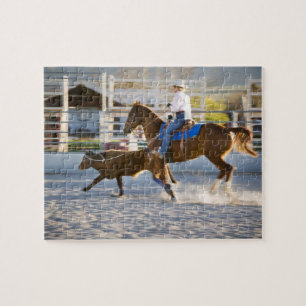 Rodeo cowboy calf roping jigsaw puzzle