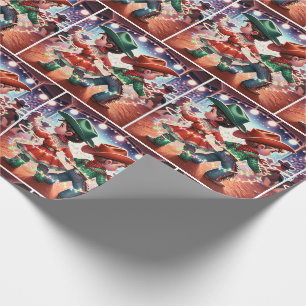 Rodeo Cowboy Kids Twirling Christmas Lights  Wrapping Paper