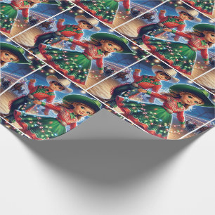 Rodeo Cowboy Kids Twirling Christmas Lights Wrapping Paper