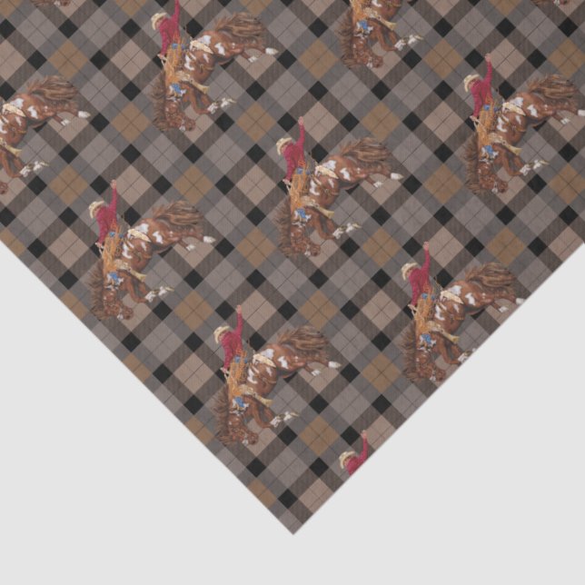 Rodeo Cowboy On Plaid Tissue Paper (Detail)