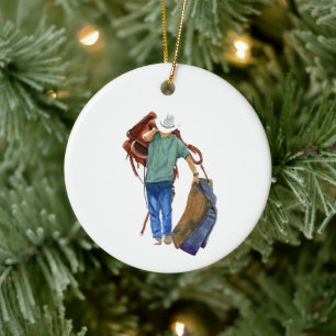 Rodeo Cowboy, Personalise The Back  Ceramic Tree Decoration