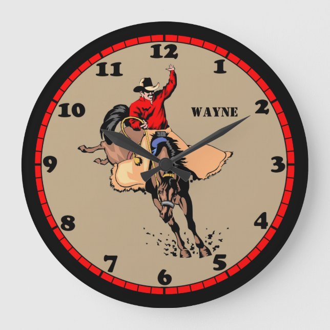 Rodeo Cowboy Red and Tan Custom Large Clock (Front)