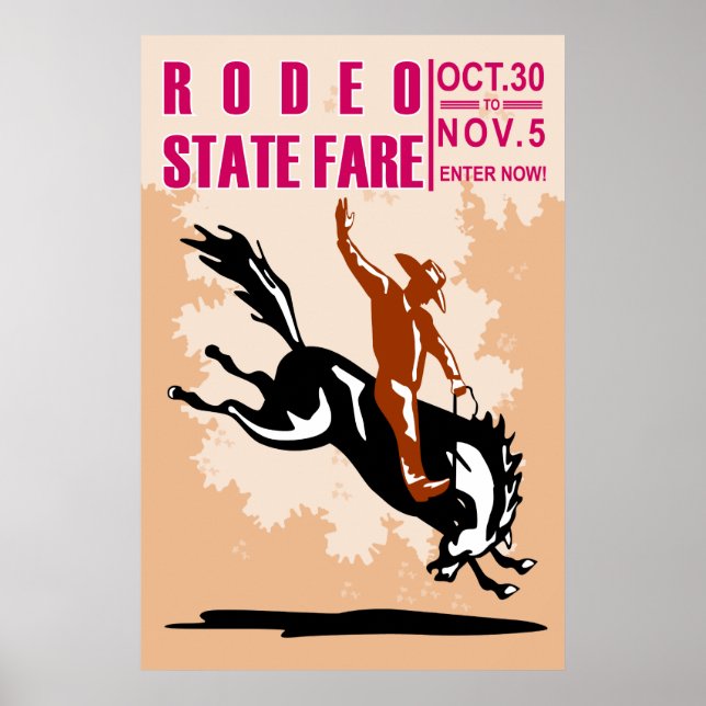rodeo cowboy riding bucking bronco poster (Front)