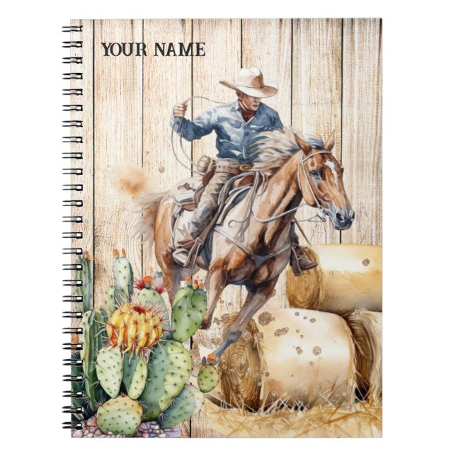 Rodeo cowboy Southern watercolor hay cactus Notebook (Front)