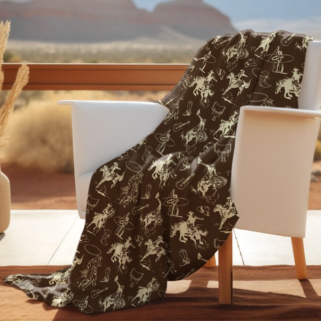 Rodeo Cowboy Western Horses Pattern Fleece Blanket (Creator Uploaded)
