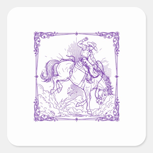 Rodeo Cowboy Western Riding Square Sticker (Front)