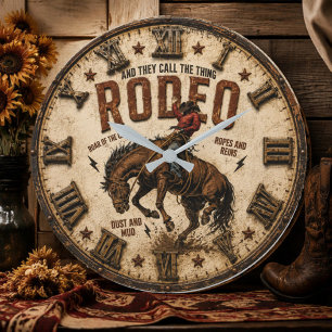 Rodeo Cowboy Western Rodeo Horse Ranch Large Clock