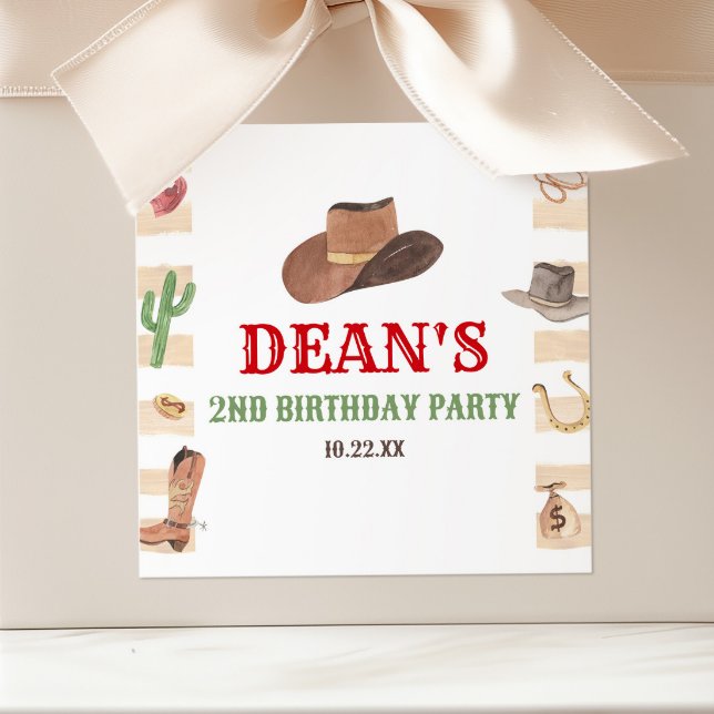 Rodeo Cowboy Western Wild West Birthday Party Square Sticker (Creator Uploaded)