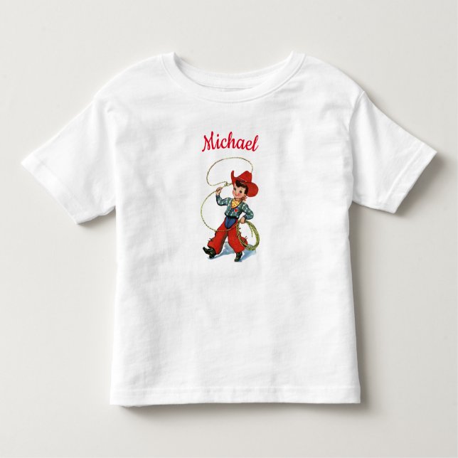 Rodeo cowboy with lasso rope personalised name boy toddler T-Shirt (Front)