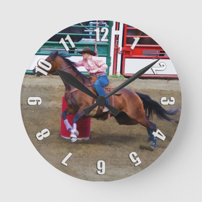 Rodeo Cowgirl Barrel-Racing Western Themed Clock (Front)
