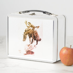 Rodeo Cowgirl (by C.M. Russell) Metal Lunch Box