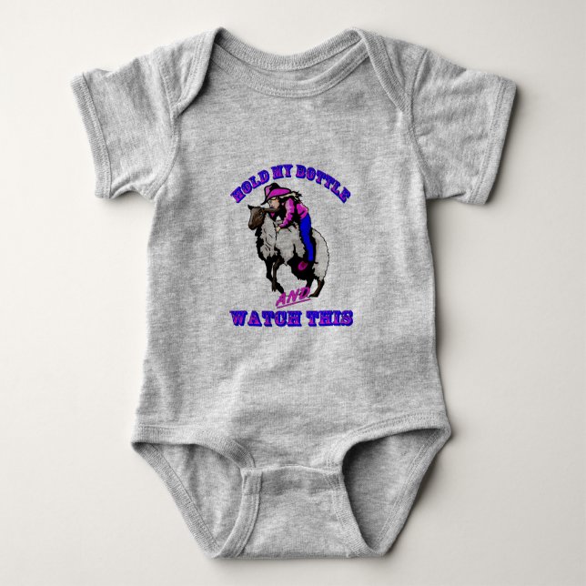 Rodeo Cowgirl Mutton Bustin" Bottle Watch This Baby Bodysuit (Front)