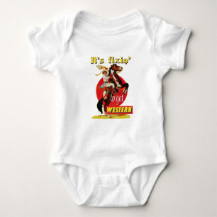 Rodeo Cowgirl On Horse Fixin to Get Western Baby Bodysuit