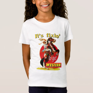 Rodeo Cowgirl On Horse Fixin to Get Western T-Shirt