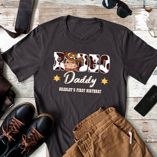 Rodeo Daddy Cowboy cow pattern  birthday matching T-Shirt (Rodeo daddy cowboy first birthday family photoshoot matching shirt black)