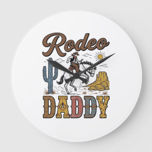 Rodeo Daddy Vintage Western Cowboy Shirt Design_1 Large Clock
