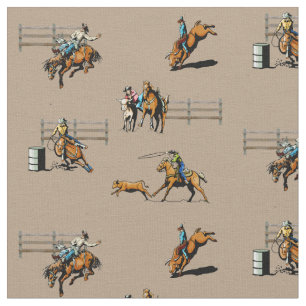 Rodeo Events Western Cowboy Cowgirl Horse Fabric