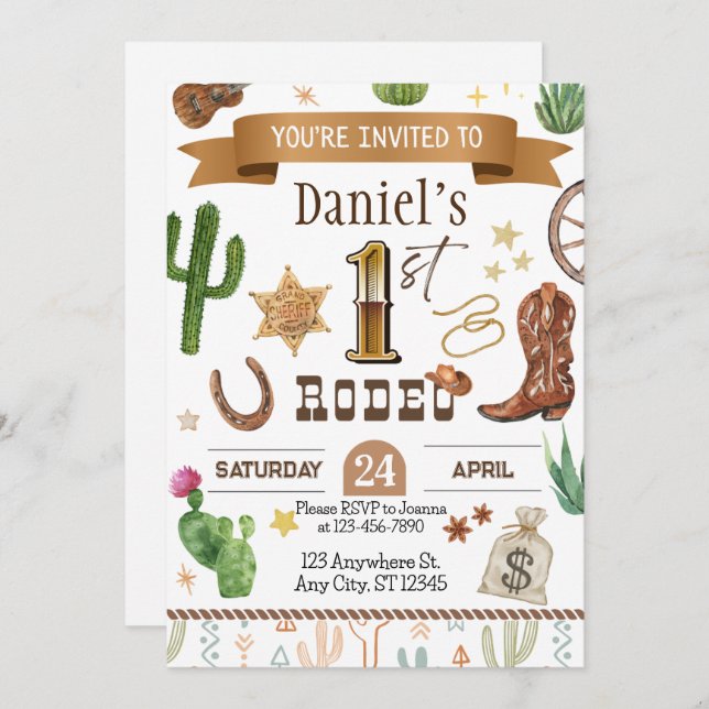 Rodeo First Birthday Party Invitation (Front/Back)