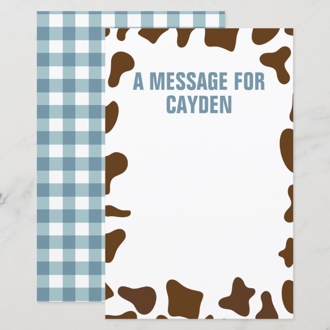 Rodeo First Birthday Time Capsule Message Card (Front/Back)