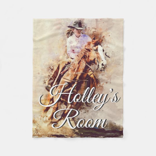 Rodeo Girl On Horse Painting Art Personalised Fleece Blanket (Front)