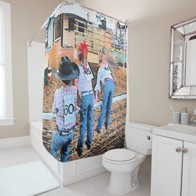 Rodeo Kids On The Fence Cowboy Cowgirl Western Shower Curtain (In Situ)