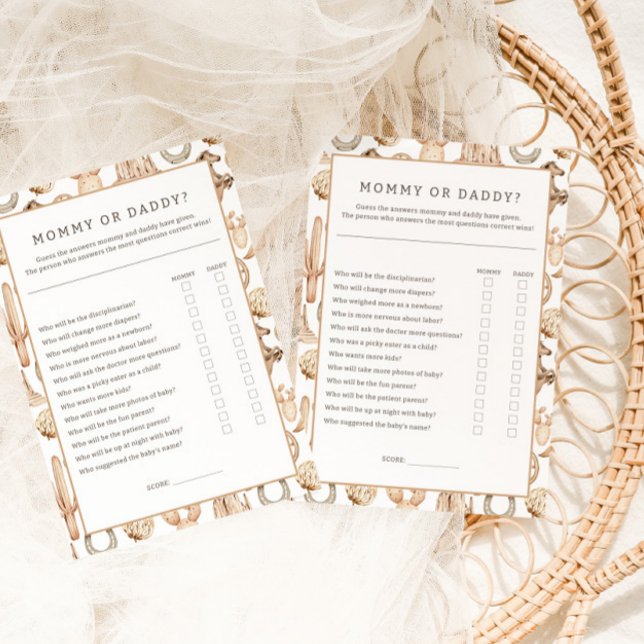 Rodeo Neutral Baby Shower Mummy or Daddy Game  (Creator Uploaded)