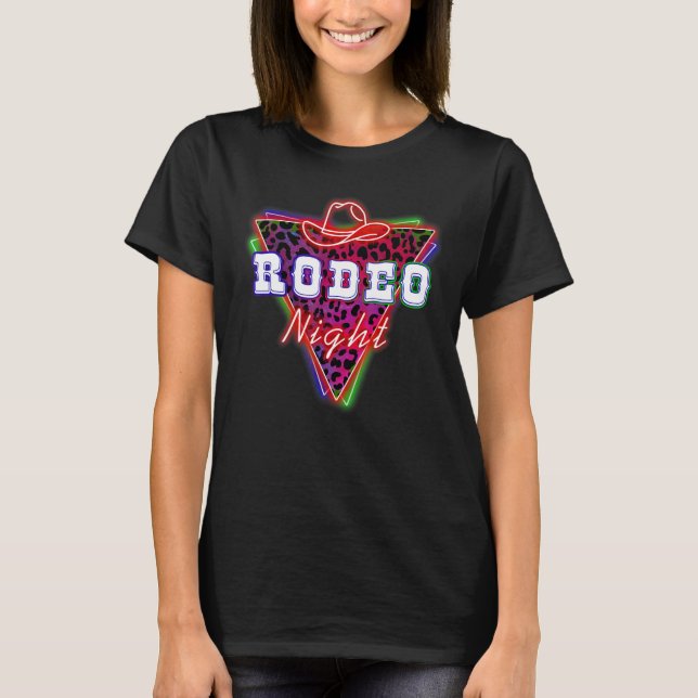 Rodeo Night Leopard Neon Cowboy Hat T-Shirt (Front)