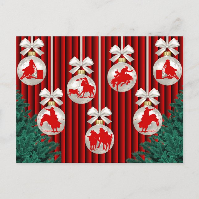 Rodeo Ornaments On Red Holiday Postcard (Front)