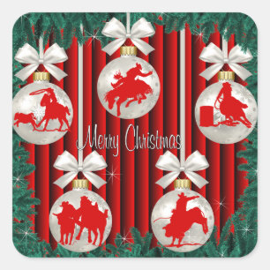 Rodeo Ornaments On Red Holiday Stickers 2