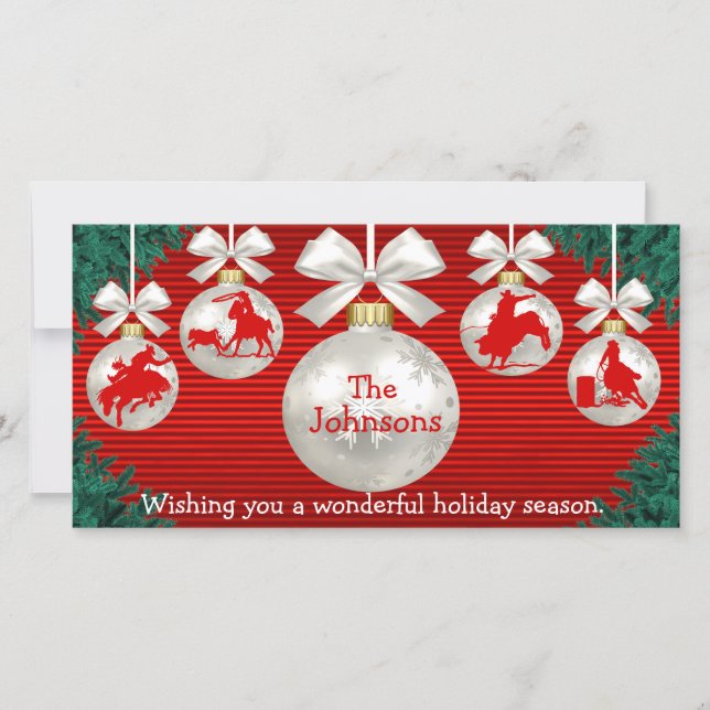 Rodeo Ornaments Wreath Border Red Background Card (Front)