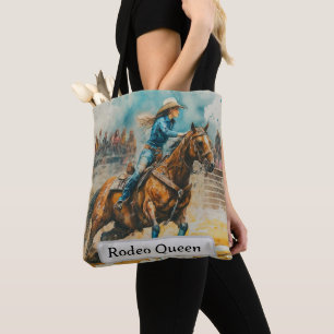Rodeo Queen Barrel Racing Cowgirl Watercolor Tote