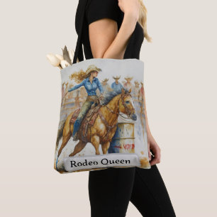 Rodeo Queen Barrel Racing Cowgirl Watercolor Tote Bag