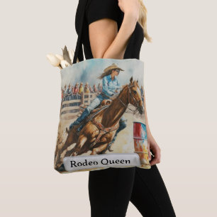 Rodeo Queen Barrel Racing Cowgirl Watercolor Tote Bag