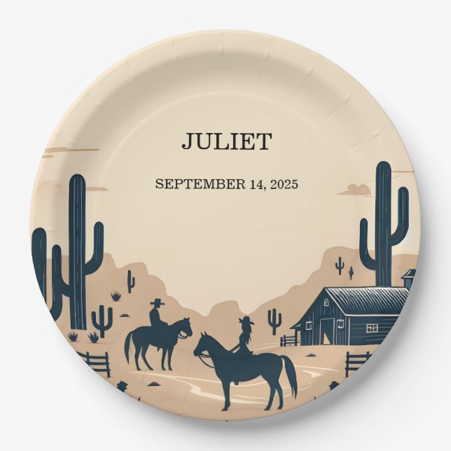 Rodeo Retro Horse Rustic Western Bridal Shower Paper Plate (Front)