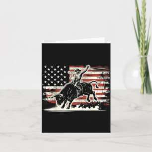 Rodeo Rider Bull Patriotic Cowboy Usa Flag  Card