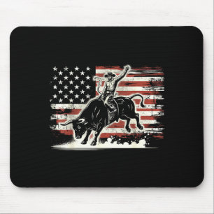 Rodeo Rider Bull Patriotic Cowboy Usa Flag  Mouse Pad
