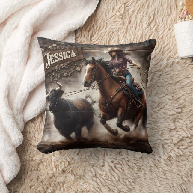 Rodeo Rider Chasing Cattle at Sunset Cushion (Blanket)