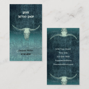 Rodeo Rustic Teal Tattoo Shop Rustic Bull Skull Business Card