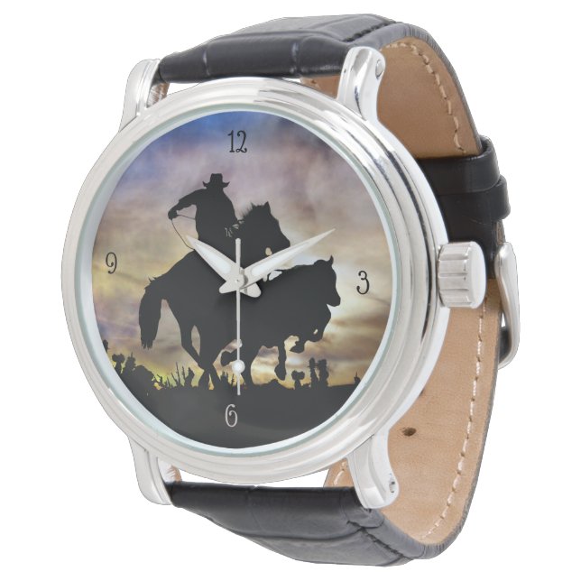 Rodeo Steer Roping Cowboy Watch (Angled)