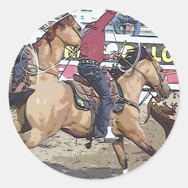 Rodeo Team Roping Classic Round Sticker (Front)