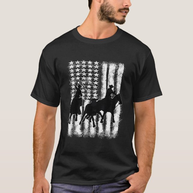 Rodeo Team Roping Distressed Grunge T-Shirt (Front)