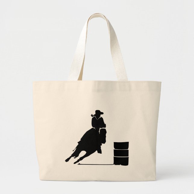 Rodeo Theme Cowgirl Barrel Racing Silhouette Large Tote Bag (Front)
