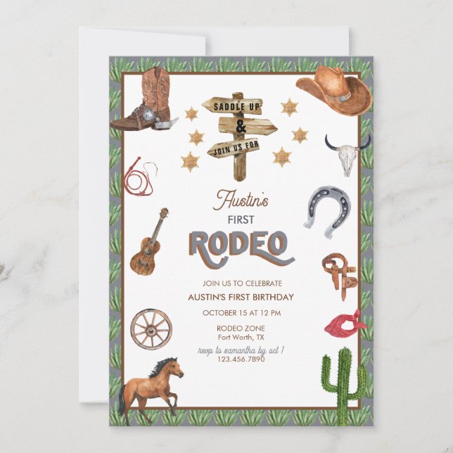 Rodeo Themed | 1st Birthday Invitations (Front)