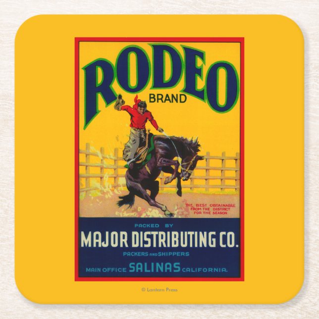 Rodeo Vegetable LabelSalinas, CA Square Paper Coaster (Front)