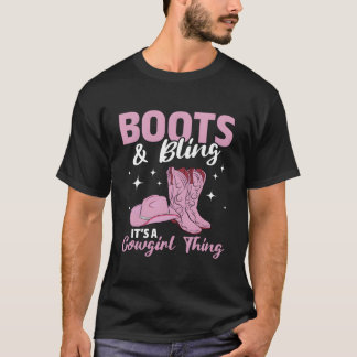 Rodeo Western Country Southern Cow Boots Bling T-Shirt