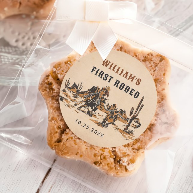 Rodeo Western Cowboy 1st Birthday Party Classic Round Sticker (Creator Uploaded)