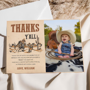 Rodeo Western Cowboy Birthday Photo Thank You Card