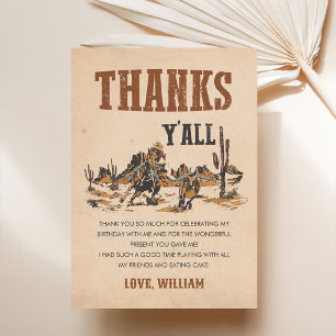Rodeo Western Cowboy Birthday  Thank You Card
