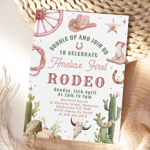 Rodeo Western Cowgirls 1st Birthday Invitation