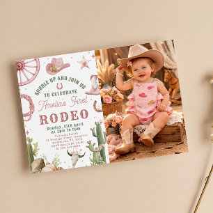 Rodeo Western Cowgirls 1st Birthday Invitation